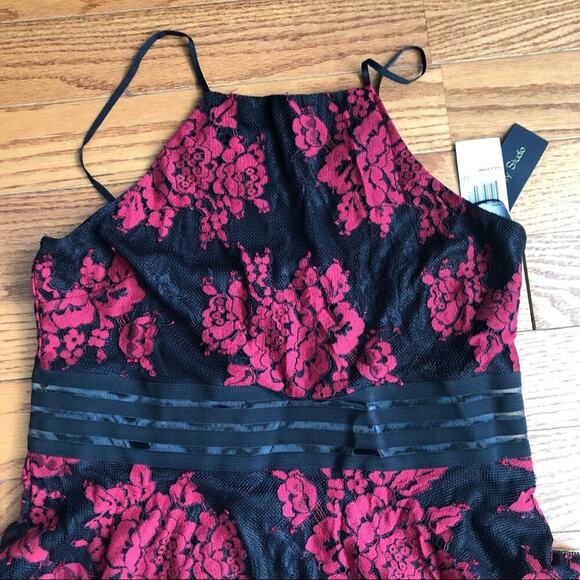 CITY STUDIO Lace Floral Fit Flare Party Red Black Dress Junior's Size 15 NWT - Picture 5 of 10
